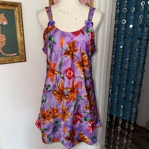 Vintage Y2K Floral Purple Satin Slip Dress